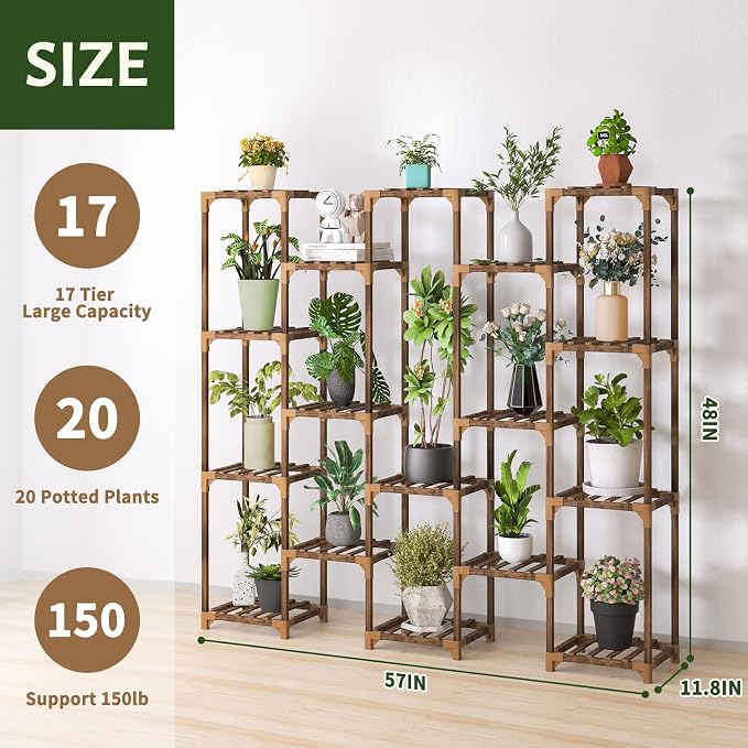 Plant Stand Indoor Outdoor, Tall Plant Shelf for Multiple Plants, 17 Tiers Large Plant Rack Wood Plant Holder Plant Shelves for Room Corner Balcony Garden Patio