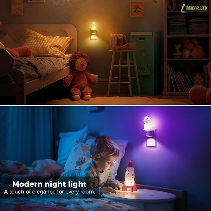 L LOHAS LED Night Light for Kids, 3D Dinosaur Night Light Plug in | Dusk to Dawn Nursery Night Lights, RGB+Soft White 3000K, 3 Lighting Modes, Room Decor, Children