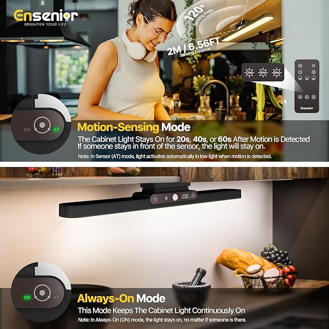 Motion Sensor Light Indoor, Rechargeable Under Cabinet Lighting with Remote Control Digital Battery Display, Dimmable Magnetic LED Closet Lights, 3 CCT Stick on Lights for Kitchen, Hallway, Stairs