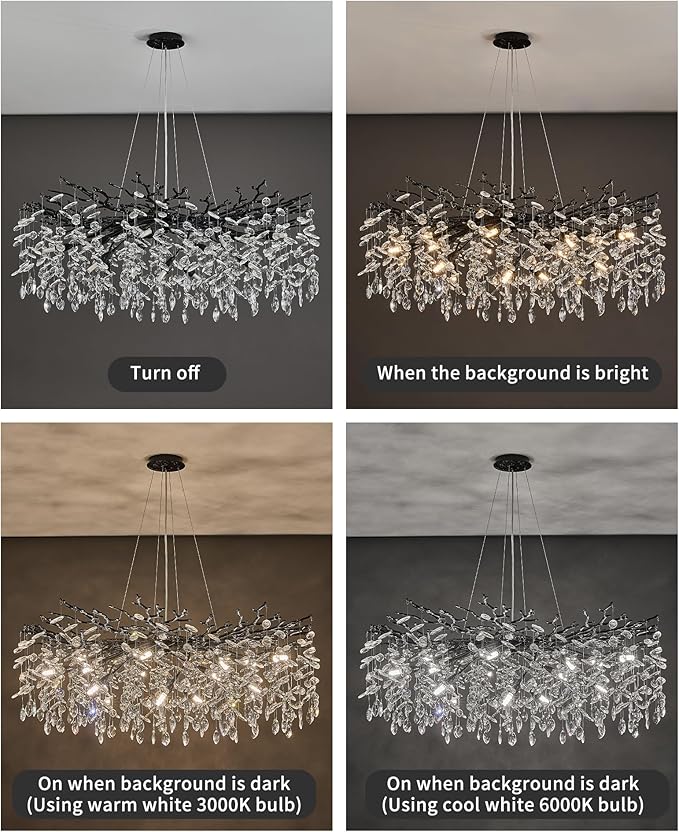 Modern Black Tree Branch Crystal Chandelier Luxury Crystal Pendant Lighting 40" Contemporary 14-Light Chandeliers for Dining Room Kitchen Bedroom Living Room