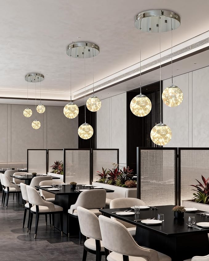 Pendant Lights Modern Crystal Chandeliers Hanging Light Fixture for Kitchen Island Sphere Pendant Light,Adjustable Chandelier for Dining Room,Foyer,Living Room Entryway