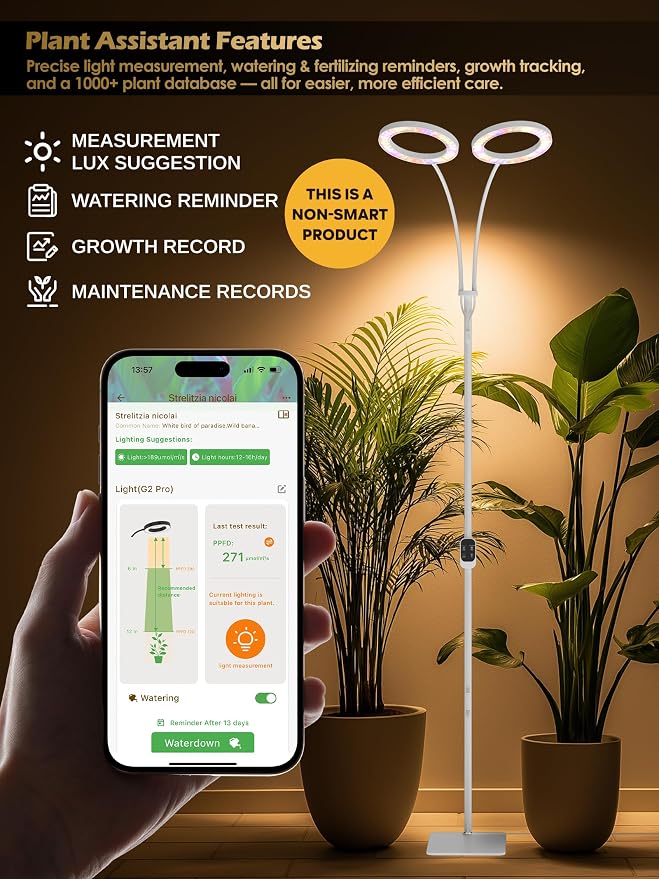 48W Grow Lights for Indoor Plants, Full Spectrum LED Plant Light with Stand | Dimmable, 3 Lighting Modes, 23"-79" Adjustable Height, Plant Growing Lamp with 3/9/12/16H Timer, White Dual Heads Floor Lamp