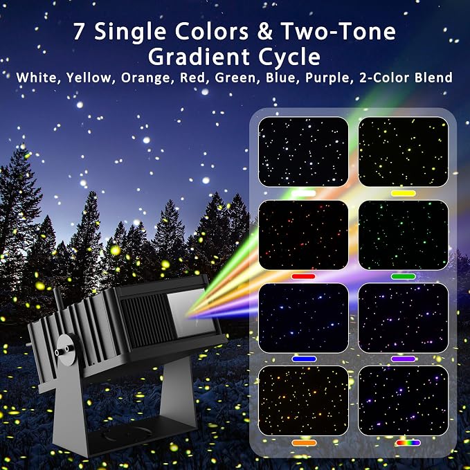 AIRIVO Outdoor Star Laser Projector, App & Remote Control 7 Colors Motion Smart Firefly Lights Christmas Snowflake Projector, 8 Lighting Effects Fairy Light Projector for Holiday Decor Garden Light