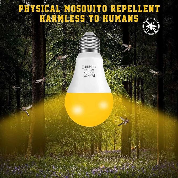 Yellow Bug Light Bulbs, Dusk to Dawn, 7W LED, 40W Equivalent, A19, Smart Auto on/Off, 580 Lumens, Porch Lights (Non-Dimmable, Amber Yellow, E26)