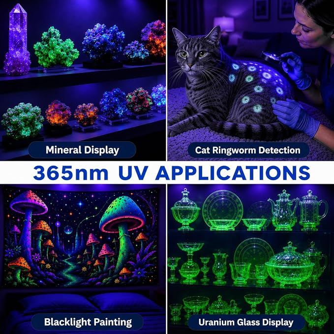 SuperlightingLED 365nm UV LED Light Sheet, 24V Flexible Ultraviolet LED Panel, 245x245mm Cuttable Modular Design for Fluorescence Detection, Displays and Large Area UV Backlighting