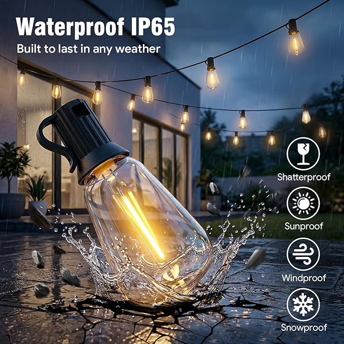 Outdoor String Lights 25FT, APP & Remote Control Dimmable Patio Lights, Plug in LED String Lights with Timer, Waterproof Backyard Pergola Garden Party Decor
