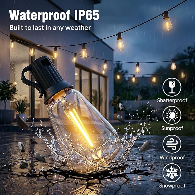 50ft-LED-Lights-Outdoor-Waterproof-String Lights-Patio-Outside-Porch-Backyard-Garden-Gazebo-Yard-Deck-Balcony-Party-Camping-House-Hanging-Lighting-Bulb-Remote-Bluetooth-Hanging-Edison-ST38