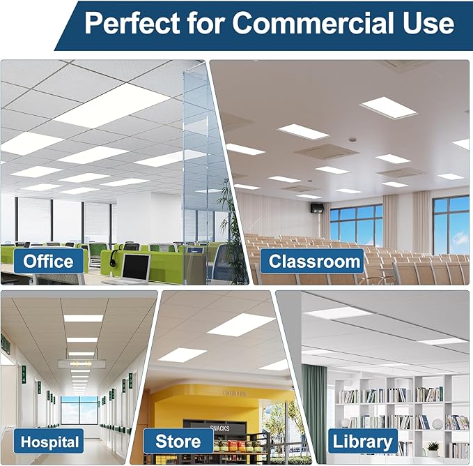 2x4 LED Flat Panel Light, Drop Ceiling Office Fixture, 4-Pack, Selectable Features (30W–72W, 3500K–6500K), 0-10V Dimmable, Back-Lit, DLC & ETL Listed