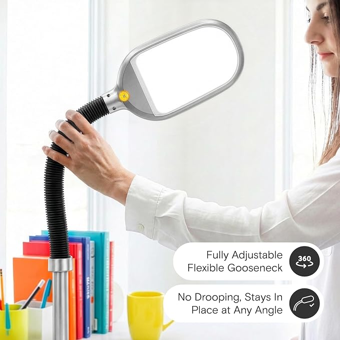 Brightech Litespan Titanium Silver LED Floor Reading Lamp, Energy Efficient, Adjustable Standing, 850-950 Lumens, 12W, 3-Year Warranty