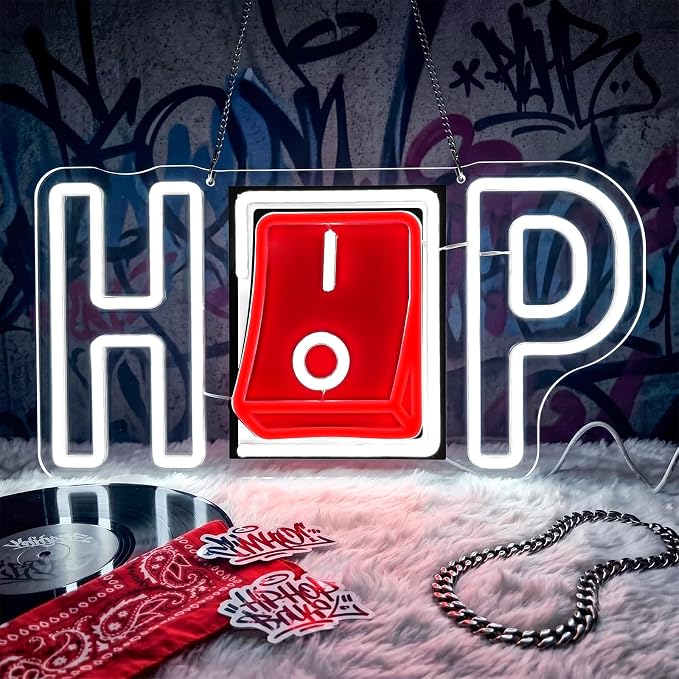 Hip Hop Neon Sign, Hip-hop LED Sign for Wall Decor, USB Powered Adjustable Brightness Hiphop LED Light for Bedroom Bar Club Pub Studio Party Decor, Light Up Business Store Sign Unique Gift