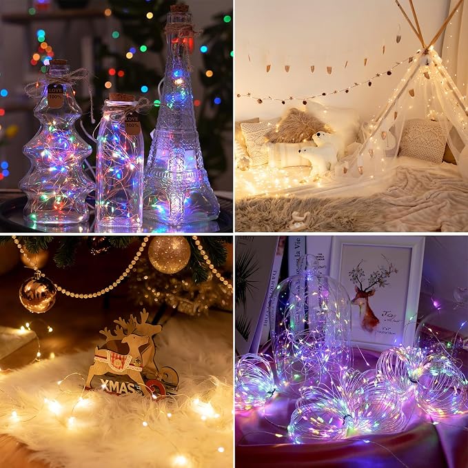 4Pack Fairy Lights Battery Twinkle Lights Remote Warm White & Multicolor | Total 80FT 240LED String Light, Timer & 8 Modes, Memory, Dimmable, Waterproof Battery Lights Indoor Outdoor Christmas Decor