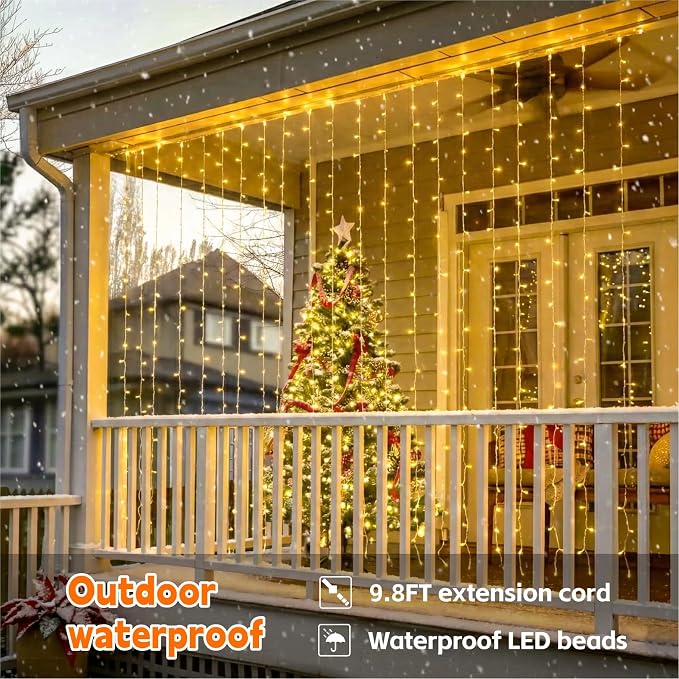 Curtain String Light, 200LED 6.6x6.6ft, Remote & 8 Modes, USB | Window Wall Hanging String Lights, For Bedroom, Wedding, Party, Home, Garden and Indoor Decorations, Warm White