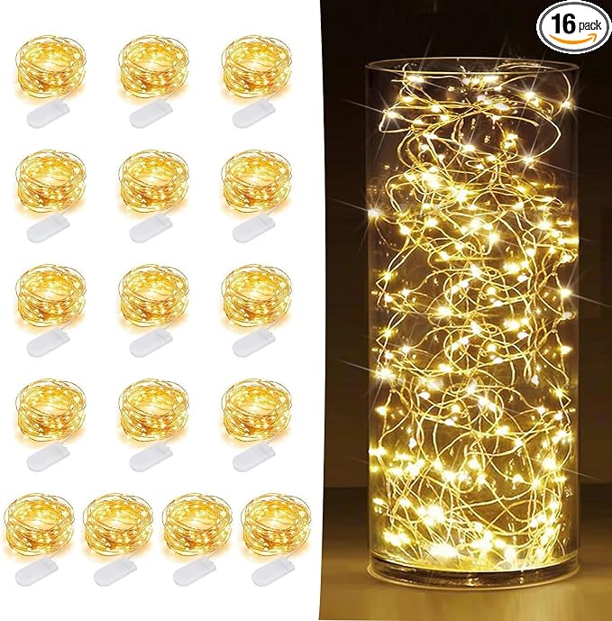 SOCO 16 Pack LED Fairy Lights Battery Operated - 10FT 30LED Copper Wire Mason Jar String Lights, IP65 Waterproof, Bendable for Indoor/Outdoor, Christmas, Wedding, Party, Camping Decor