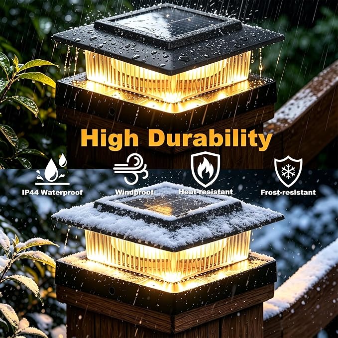 4x4 Post Solar Lights Outdoor, 13 Lighting Modes 8 LED Solar Post Cap Lights, Waterproof Solar Deck Lights for 4x4 3.5x3.5 Wood/Vinyl Fence Post (12)