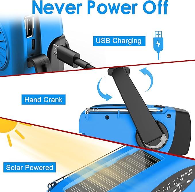 RunningSnail Hand Crank Radio with LED Flashlight, for Power Outage | AM FM NOAA Emergency Weather Radio,2000mAh Phone Charger,Hand Cranked,Solar Panel
