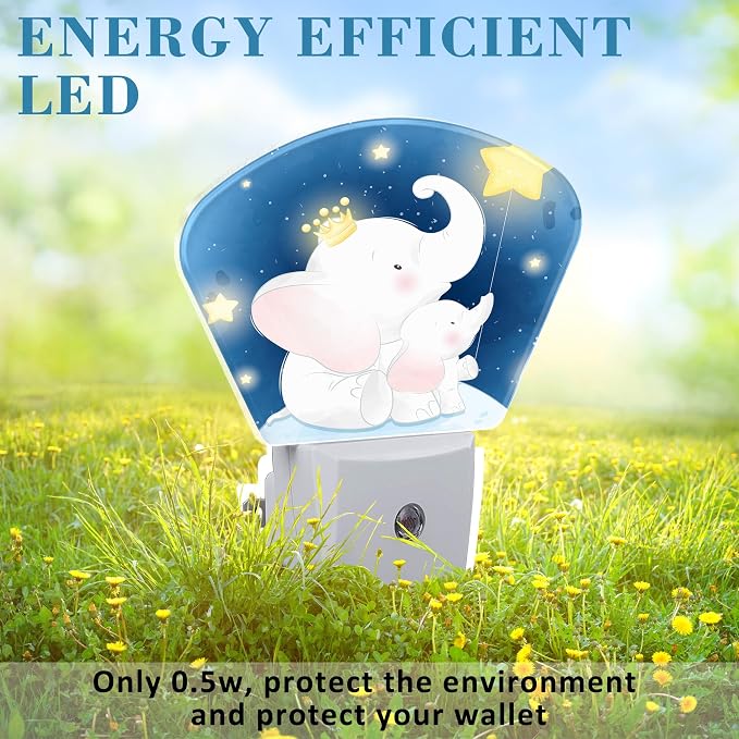 Cute Elephant Mother and Child Night Light for Kids, Elephant Sitting in Moon LED Night Light Plug into Wall with Dusk to Dawn Sensor for Girls Boys Bedroom, Kitchen, Bathroom, Stairs Decor