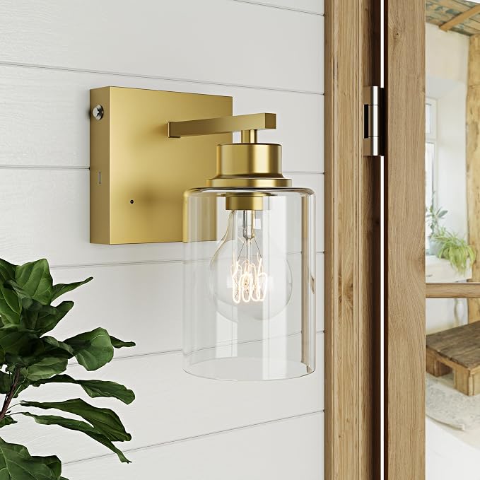 Rayogale Wireless Battery Operated Wall Sconce Set of 2 with Remote Control | Gold Dimmable Rechargeable Wall Lights with Timer, Easy Install Glass Lamp for Living Room Bedroom, Emergency 3000K