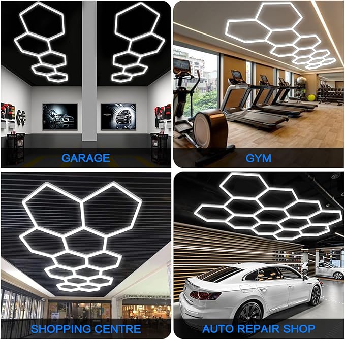 Hexagon Garage Light Fixture 48 Packs: 52800LM Super Bright Honeycomb Led Ceiling Lights, 5000K Natural White, Hexagon Light for Garage Basement Warehouse Gym Car Detailing Shop etc