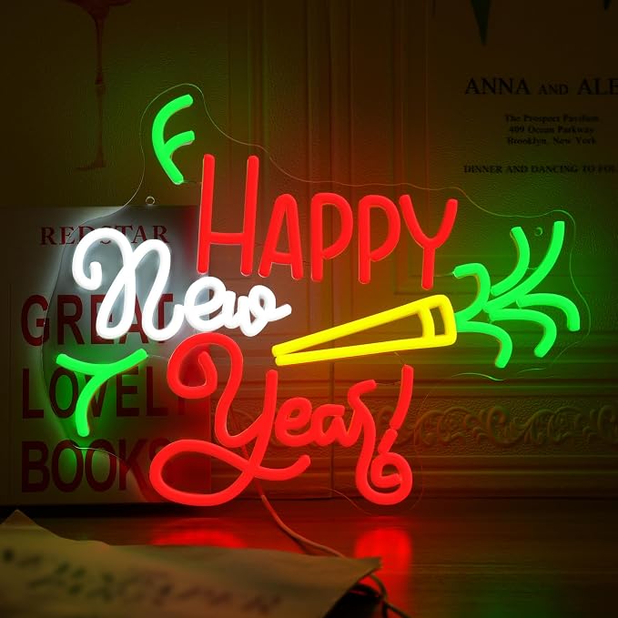 GNVETZLL Happy New Year Neon Sign for Wall Decor Dimmable Colorful New Year LED Light Sign for Bar Party Celebrate New Year Christmas Decoration(15.75 * 12.6In)