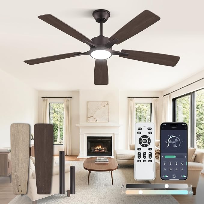 Fanbulous 52 Inch Ceiling Fans with Light, Oil Bronze, Remote & APP Control | Stepless CCT & Dimmable Light, 20W LED Ceiling Fan, 6 Speeds, Reversible Quiet DC Motor, for Bedroom, Living Room, Apartment