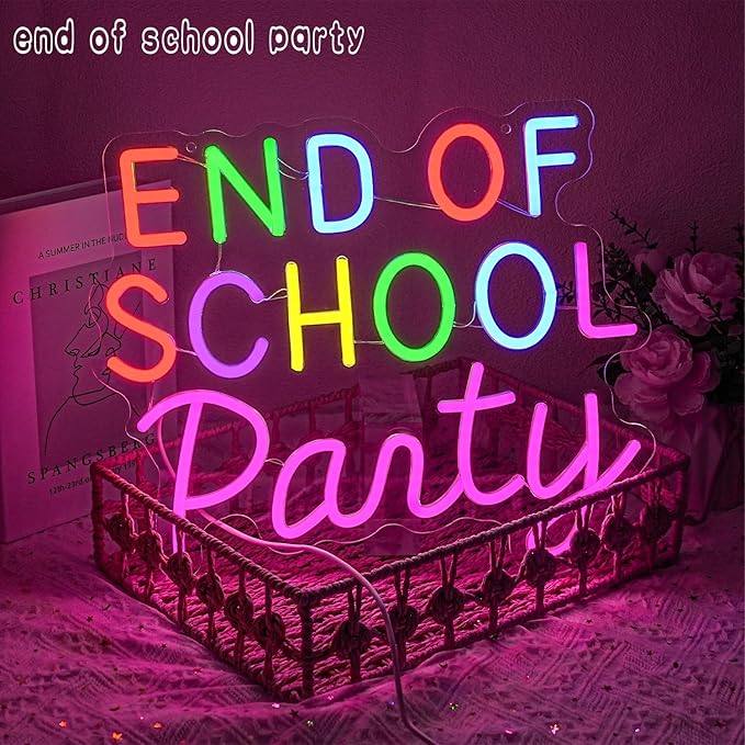 End of School Party Neon Sign for Wall Decor Party LED Sign Letter Neon Light Neon Last Day of School Bash Signs for Bedroom Classroom Home Party