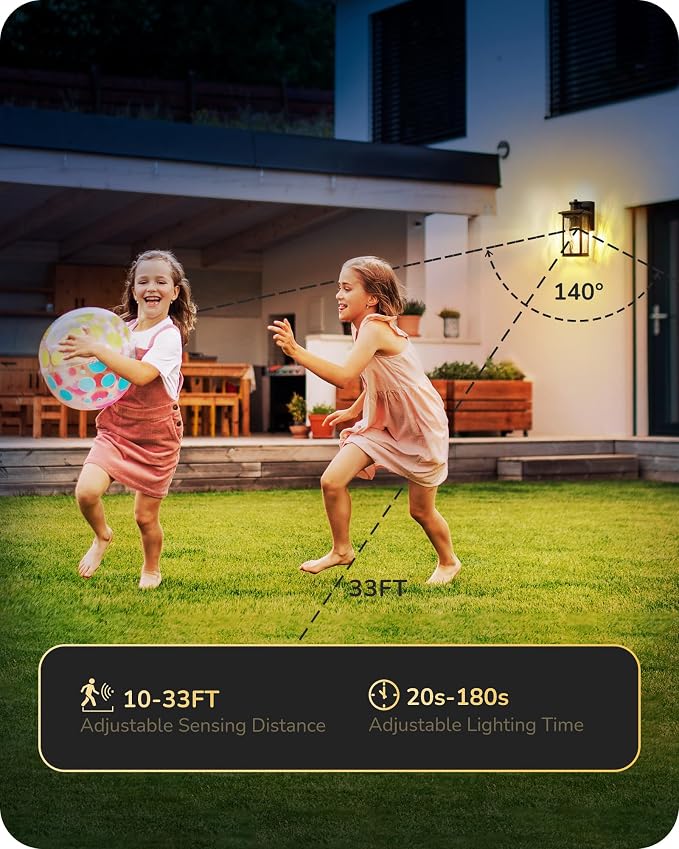 EDISHINE Outdoor Wall Lights with GFCI Outlet, Motion Sensor Dusk to Dawn | Water Ripple Glass, 3 Modes, E26 Base, 140° Angle & 33FT Range, Waterproof Wall Sconce for Porch Front Door Garage Patio