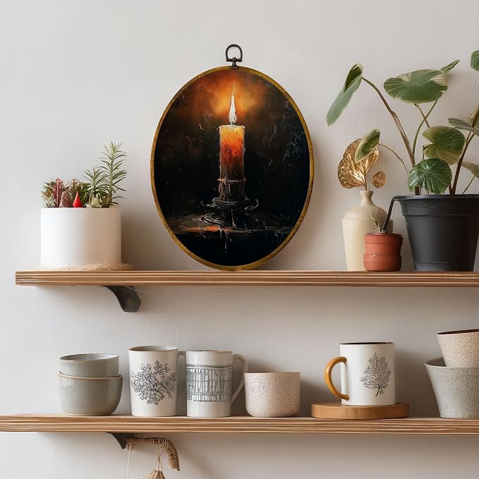 zewepri Burning Candle Oval Wall Art, Gothic Dark Academia Decor, 8.5x11.5 | Moody candlelight print adds vintage gothic charm to bedrooms, bathrooms, living rooms, farmhouse spaces, or gallery walls
