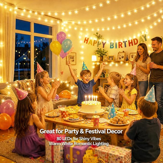 33Ft 80LED Remote Control Fairy Lights Battery and USB Operated, Warm White Star Fairy String Lights with Timer,Waterproof for Home Bedroom Wedding Dorm Wall Window Tent LoftBed Patio Party Decor