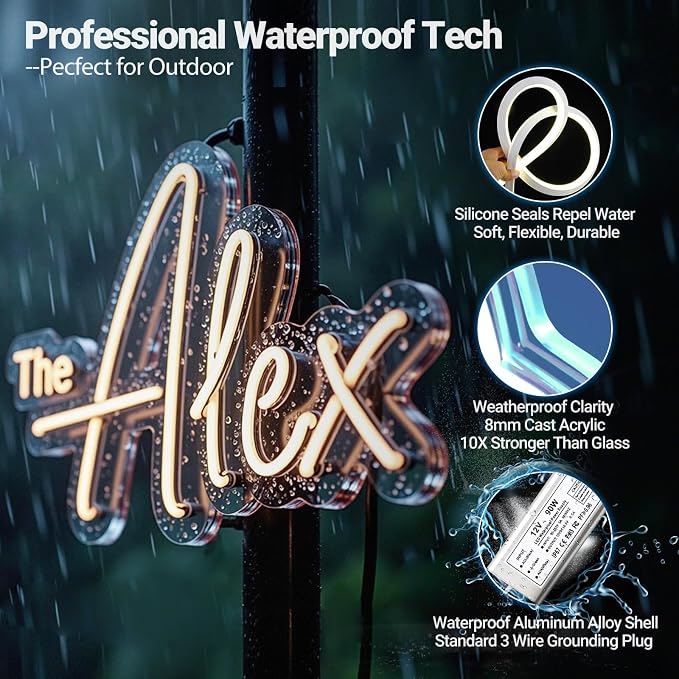 Large Custom Neon Sign for Wall, Professional Personalized 3D Neon Name Sign for Dorm, Business Logo Sign for Salon Studio Reception Wedding Birthday Party Gift Storefont Bar Bedroom