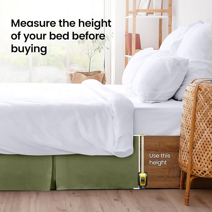 Queen Bed Skirt, Hides Under-Bed Storage 16 Inch Drop, Pleated, Olive | Easy Fit Design, Shrinkage & Fade Resistant, Hotel Style, Microfiber Durable Fabric, Machine Washable