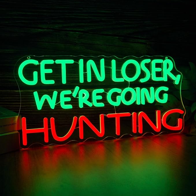 Funny Hunting Neon Sign - LED Light for Man Cave Garage, Country Outdoor Decor, Deer Hunter Wall Art Gift for Guys, Dimmable USB Powered(16.9 * 7.5inch)