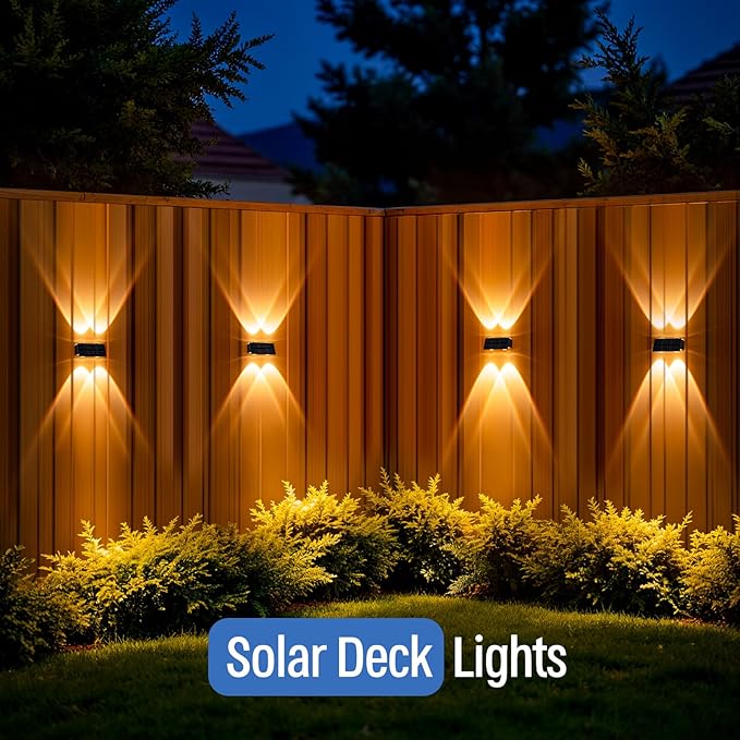 NIORSUN Solar Fence Lights,6 Pack Deck Light,Led Outdoor Lights 3000K/4500K/6000K+ RGB Up & Down Wall Lights Waterproof,Solar Powered Light for Backyard/Pool/Railing/Patio/Porch/Step