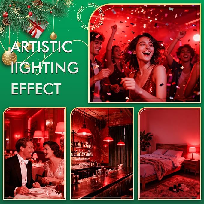 TJOY Red LED Light Bulb Outdoor Porch Halloween, A19 Colored 60 Watt Eq | Red Colored LED Lights, 5W E26 Base, Christmas Indoor Party Bedroom Decoration, Non-Dimmable, 4 Pack