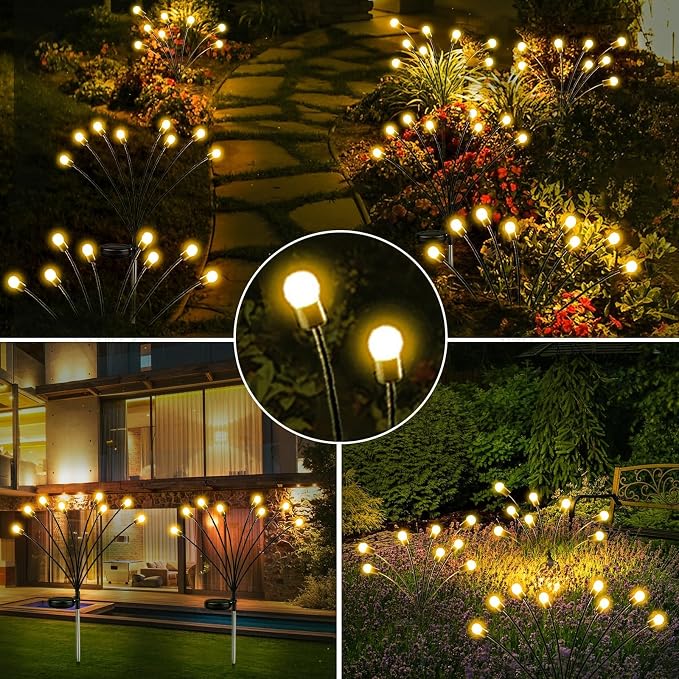 10 Pack Solar Firefly Lights Outdoor Swaying Garden Decor 80 LED Warm White | 2 Lighting Mode, Auto On/Off, Sway with Wind, Waterproof Solar lights Outdoor for Driveway Patio Veranda Courtyard Decor