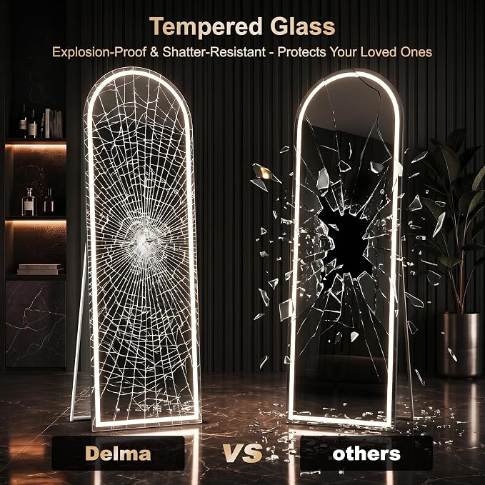 LED Arched Full Length Mirror, 70"x24" Full Body Mirror with Lights, Dimmable & 3 Color Lighting, Standing/Leaning/Wall Mounted Vanity Mirror for Bedroom, Dressing Room, Living Room