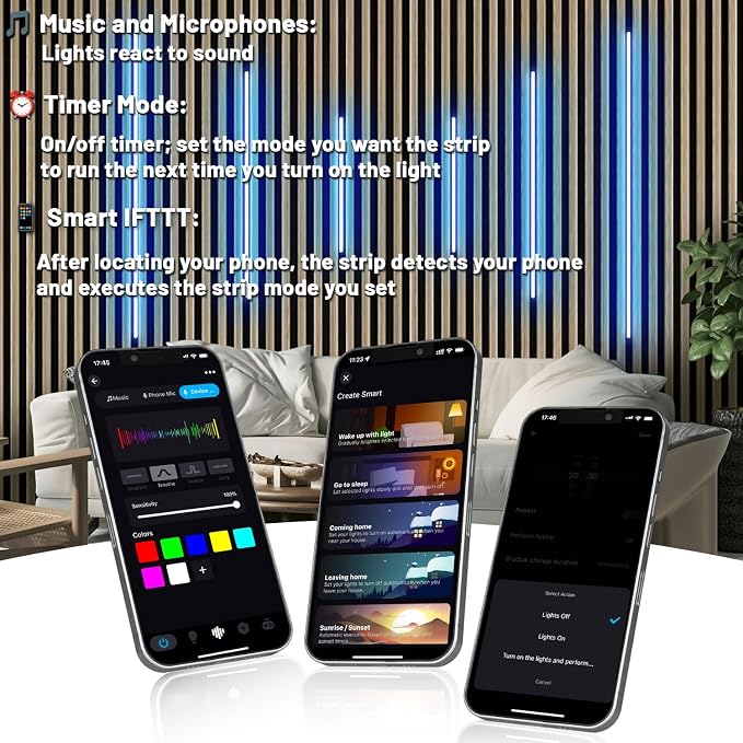 Lichaser RGB Black LED Strip Light for Wood Slat Wall Panel, 6 Pcs WiFi Smart Recessed Lighting for Acoustic Panel Compatible with Alexa, Self-Adhesive Smart LED for Slat Wall (2*36+2*24+2*16 in)