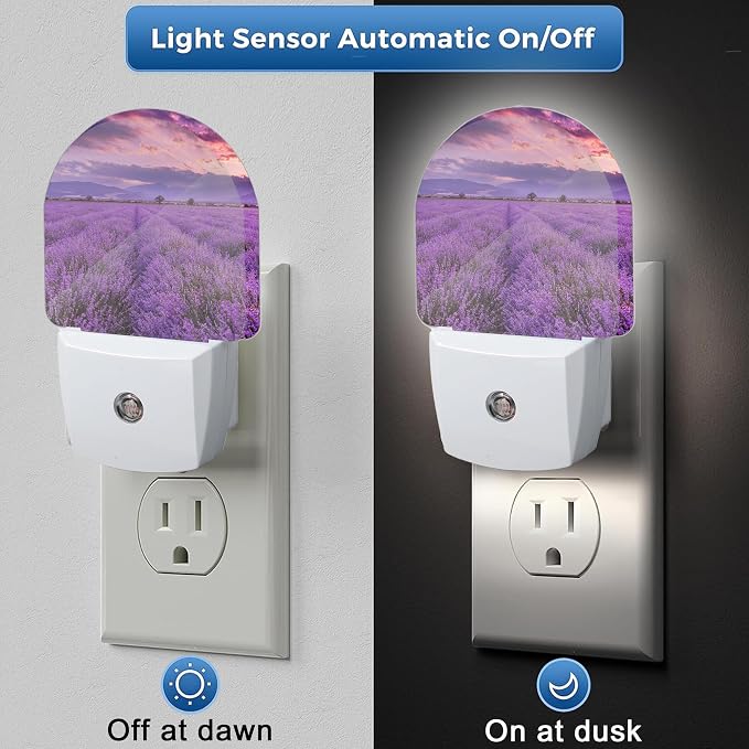 Night Light,Lavender Field Sunset Night Lights Plug Into Wall Bedroom Bathroom Kitchen Hallway Stairs Hallway, Energy Efficient Decor Desk Lamp Gifts