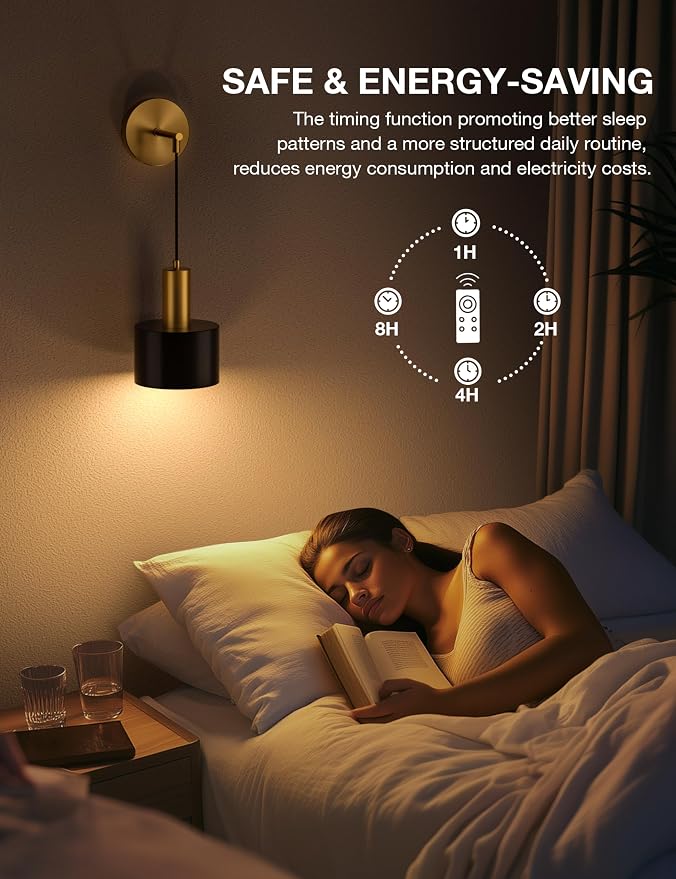 Battery Operated Wall Sconce Set of 2, Gold & Black Wireless Rechargeable Wall Lights with 5200mAh Dimmable Detachable Bulbs and Remote, 9 Colors Sconces Wall Decor for Bedroom Living Room