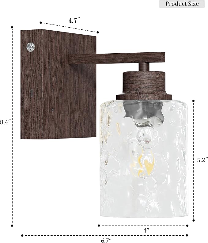 Rayogale Hammered Glass Battery Operated Wall Sconces Set of Two Walnut | Dimmable Rechargeable Wall Lights with Remote Timer, Easy Install Lamp for Living Room Bedroom, Emergency 3000K