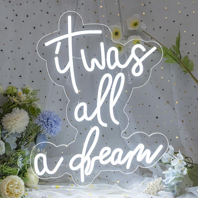 Lucunstar It Was All A Dream Neon Sign White Neon Sign For Room LED signs For Wall Decor LED Light Up Bedroom Club Office Hotel Pub Cafe Dream Neon Lights Wedding Birthday Party Room Decor
