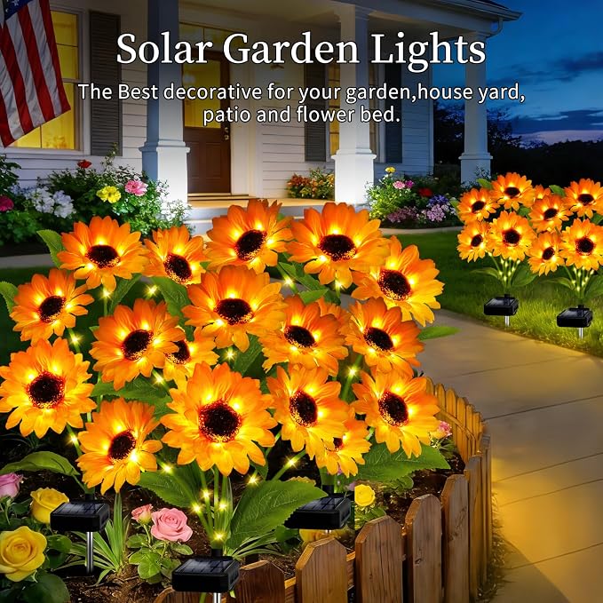 Solar Garden Lights Outdoor, 6 Pack Solar Sunflower Lights with 36 Head 3.5 Inch Flowers, Waterproof Flowers Light Fall Thanksgiving Decorations for Garden Yard Patio Backyard, Gifts for Mom Women