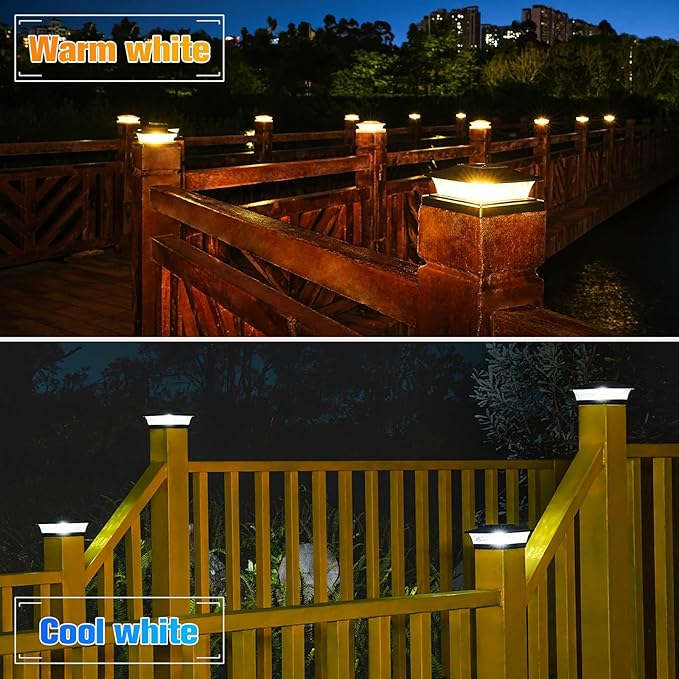 VOLISUN Solar Post Cap Lights, 2 Modes Outdoor Fence Lights (6 Pack, Black) | Fits 4x4/6x6 wooden & vinyl posts, warm white, waterproof durable ABS shell lens for patio, garden, backyard fence decoration