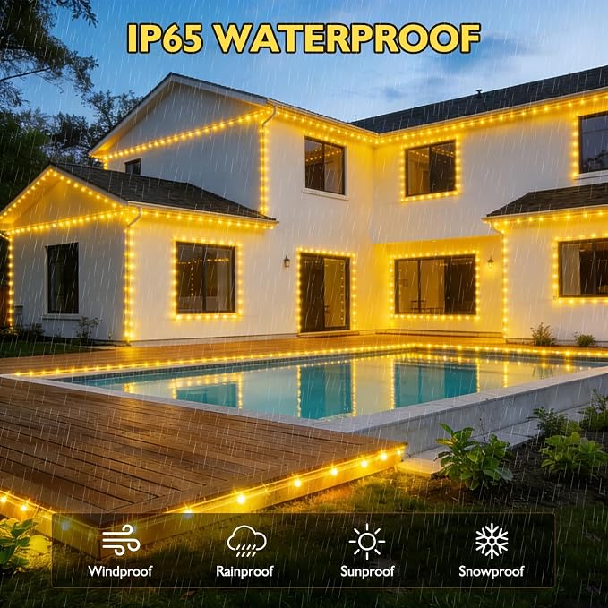 66ft 240 LED Rope Lights Outdoor, Connectable and Flexible Tube Lights with 8 Modes, Waterproof Indoor Outdoor LED Rope Lighting for Deck, Garden, Pool, Patio, Indoor Outdoor Decorations(Warm White)