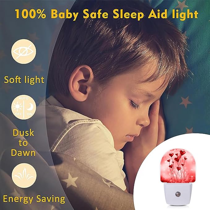 Hearts Night Lights Plug into Wall for Girls Boys Room,Night Light LED Lamp Dusk to Dawn Sensor Round Lamp for Bedroom Bathroom Hallway Home Wall Decor Nightlight