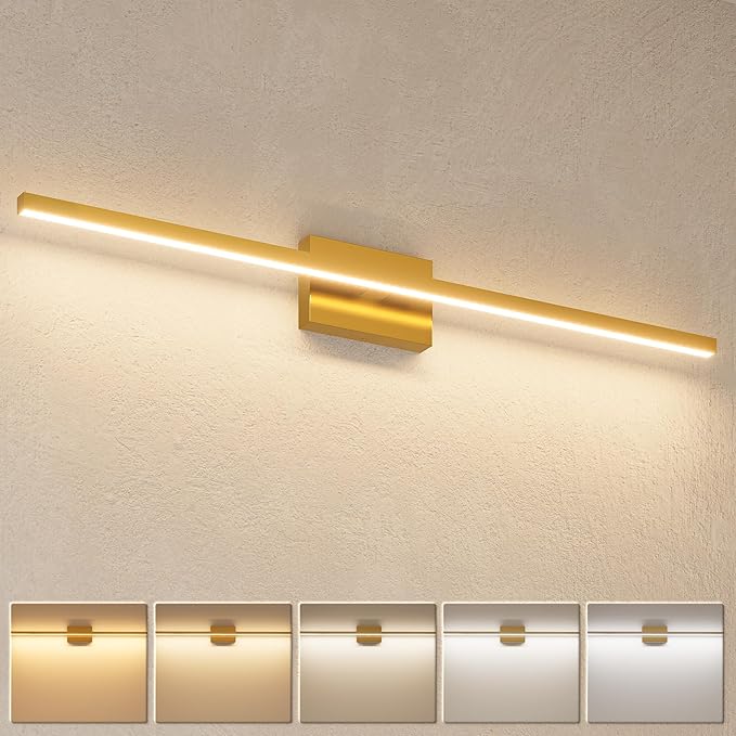 VOLISUN Modern Bathroom Vanity Light 39.4 inch, 24W Dimmable 5CCT Led Bathroom Light Fixture Over Mirror, Brass Bar Vanity Light for Bathrooms Mirror Cabinets Bedroom-ETL Certificated