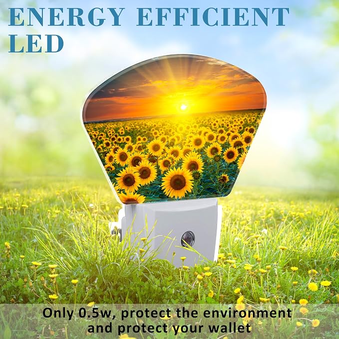 Sunflowers and Sunrise Night Light Plug into Wall, Sunflower Fields Night Light with Dusk to Dawn Sensor for Kid Girls Boys Women Men Room, Hallway, Kitchen, Bathroom, Stairs Decor