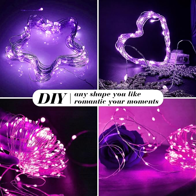 ZGWJ 12 Pack Fairy Lights, Mini String Lights, Purple and Pink | Battery Operated 7 FT 20 LED Waterproof 3 Modes for DIY, Parties, Wedding, Halloween, Christmas Decoration