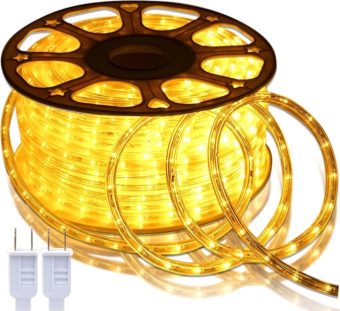 150FT LED Rope Lights Outdoor: Waterproof Flexible 110V 3000K Warm White LED String Light - Cuttable Connectable Clear Lighting Tube for Indoor Stairs Patio Garden Party Decor, Not Flat Strip