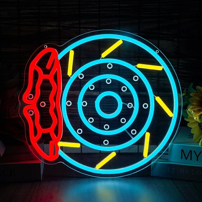 Brake Pads Neon Sign - LED Garage Wall Decor for Car Lovers & Racing Fans, Dimmable USB Powered Man Cave Light, Car Enthusiast Gifts for Workshop Bar(13.2 * 12inch)