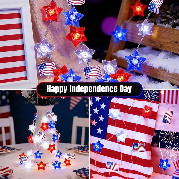Red White and Blue Patriotic String Lights, 33FT 100 LED Plug in Fairy Lights with 16 Lighting Modes & Timer, 4th of July Decorations for Independence Day Memorial Day Home Garden Decor